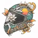 sunset on the sea lotus flower beach motocross helmet tattoo design idea