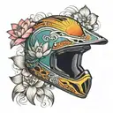 sunset on the sea lotus flower beach motocross helmet tattoo design idea