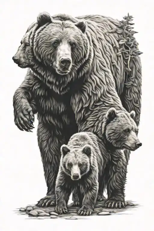 Bear standing with 2 cubs climbing on him  tattoo design idea