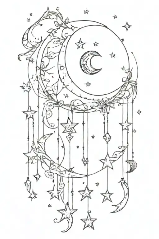 moon and stars hanging tattoo design idea