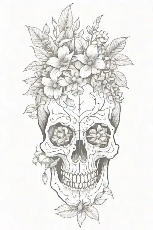 deathmoth skull flowers leafs snapdragons tattoo design idea