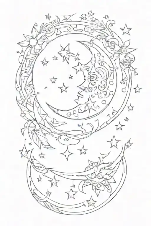 moon and stars tattoo design idea