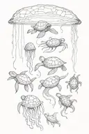 under water squid jelly fish and turtle  tattoo design idea