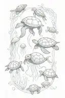 under water squid jelly fish and turtle  tattoo design idea