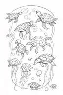 under water squid jelly fish and turtle  tattoo design idea