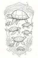 under water squid jelly fish and turtle  tattoo design idea