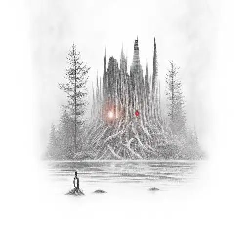 stephen king's dark tower in dark forest tattoo design idea