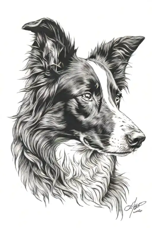 border collie portrait tattoo design idea