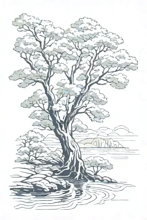 tree river flowing tattoo design idea