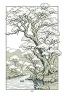 tree river flowing tattoo design idea