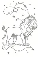 lion roaring, risk taker storm clouds, roses, stars tattoo design idea