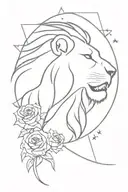 lion roaring, risk taker storm clouds, roses, stars tattoo design idea