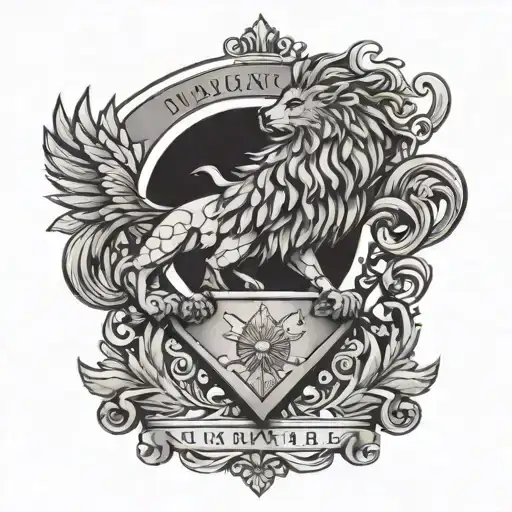 A military insignia with a lion and eagle crest, showcasing loyalty and honor tattoo design idea