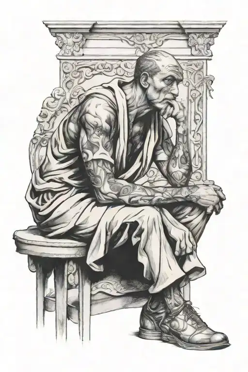 philosopher pondering while sitting tattoo design idea
