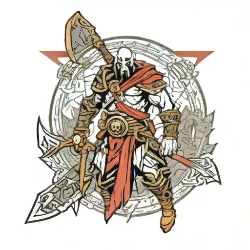 combination of God of war Ragnarok and Assassin's creed logo tattoo design idea
