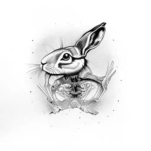 two headed hare skeleton tattoo design idea