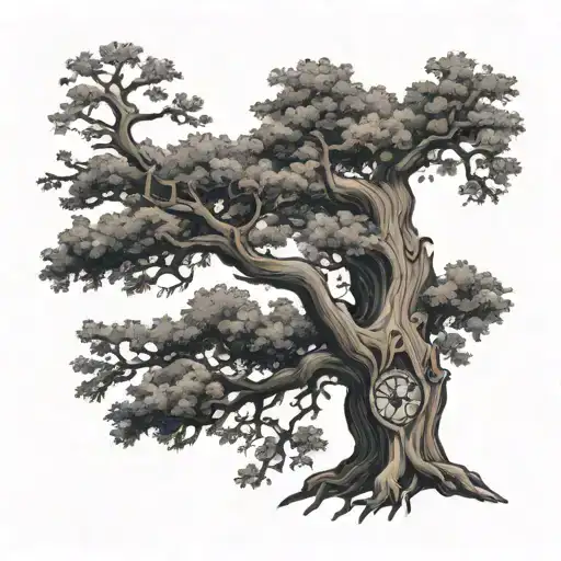 oak tree with astrology inspired tattoo showcasing tattoo design idea