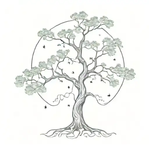 oak tree with astrology inspired tattoo showcasing tattoo design idea