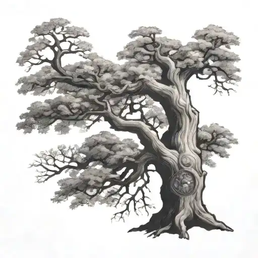 oak tree with astrology inspired tattoo showcasing tattoo design idea