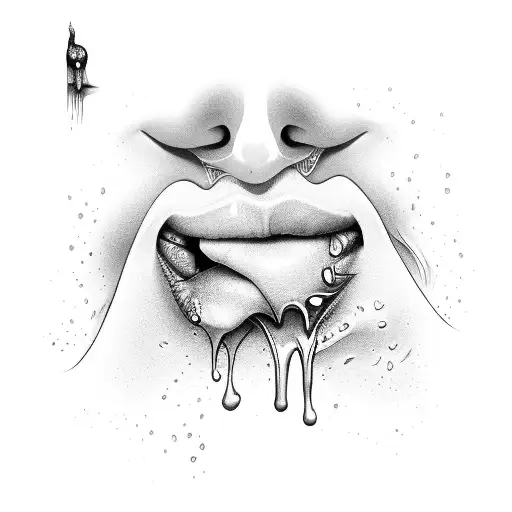 female lips wet liquid dripping tattoo design idea