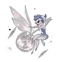 Tinker bell sitting on the moon with musical notes as stars tattoo design idea