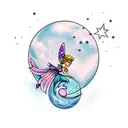 Tinker bell sitting on the moon with musical notes as stars tattoo design idea