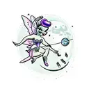 Tinker bell sitting on the moon with musical notes as stars tattoo design idea