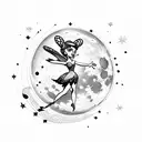 Tinker bell sitting on the moon with musical notes as stars tattoo design idea