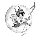 Tinker bell sitting on the moon with musical notes as stars tattoo design idea