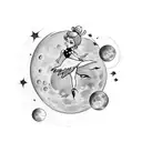 Tinker bell sitting on the moon with musical notes as stars tattoo design idea