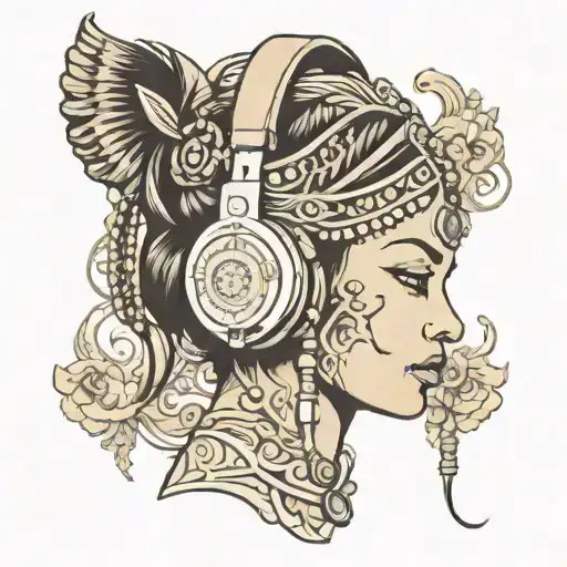 apsara modern headphones listening tattoo design idea