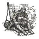 medieval night resting after battle by his banner flag tattoo design idea