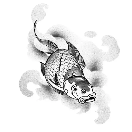 Traditional Japanese koi fish swimming among swirling clouds tattoo design idea