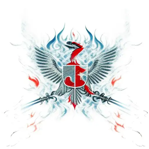 Albanian flag with smoke and flames tattoo design idea