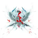 Albanian flag with smoke and flames tattoo design idea