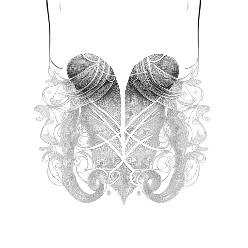 A sensual silhouette of a woman with flowing hair and intricate lace lingerie tattoo design idea