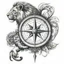 compass rose on a compass and lion king tattoo design idea