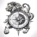 compass rose on a compass and lion king tattoo design idea