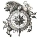 compass rose on a compass and lion king tattoo design idea