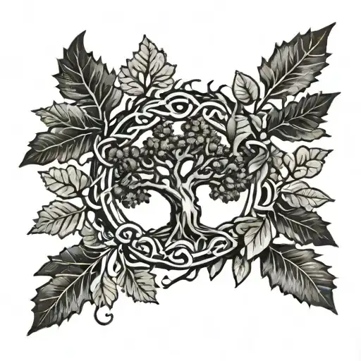 oak tree and wreath crown tattoo design idea