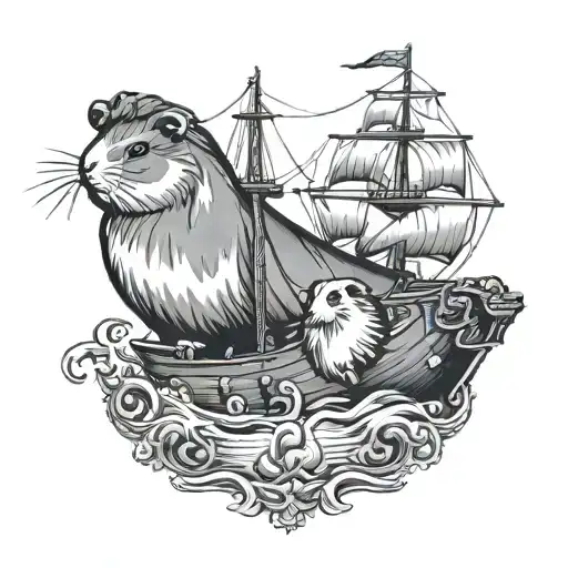 ship and guinea pig tattoo design idea