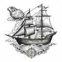 ship and guinea pig tattoo design idea
