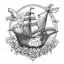 ship and guinea pig tattoo design idea
