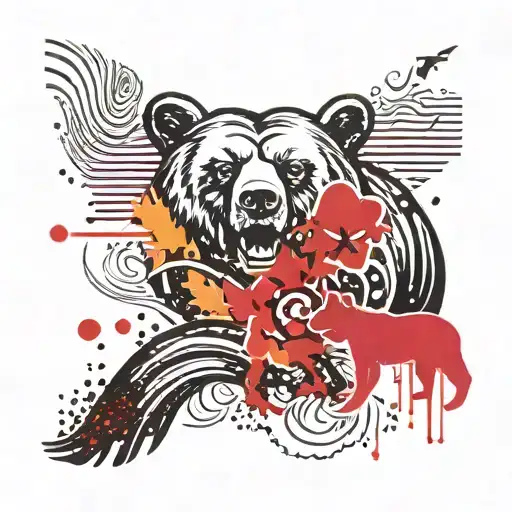 California bear, hearts, sun, wave, dog paw. tattoo design idea