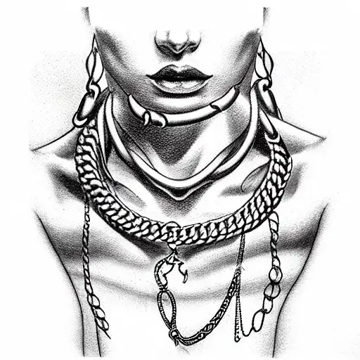rings in the form of chains on the collarbone tattoo design idea