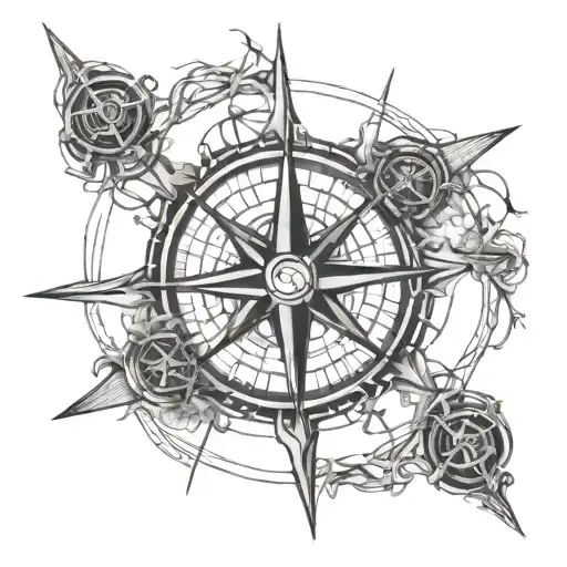 Incorporate a detailed SHIBARI knot design into a nautical compass rose, symbolizing your passion for both sailing and bondage art tattoo design idea