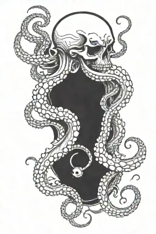 skull octopus holding an angler fish tattoo design idea