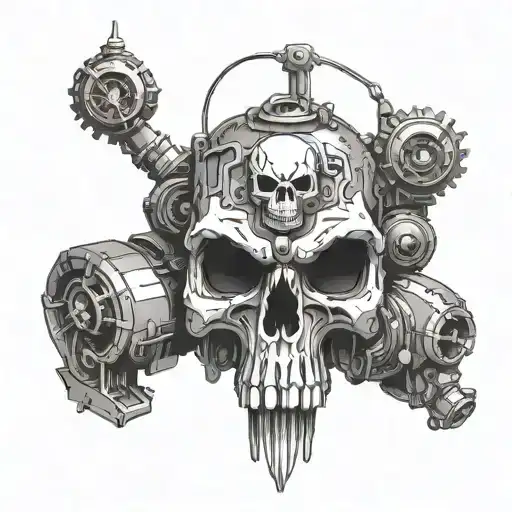 warhammer 40k mechanicus servo skull with eye auspex sensors tattoo design idea