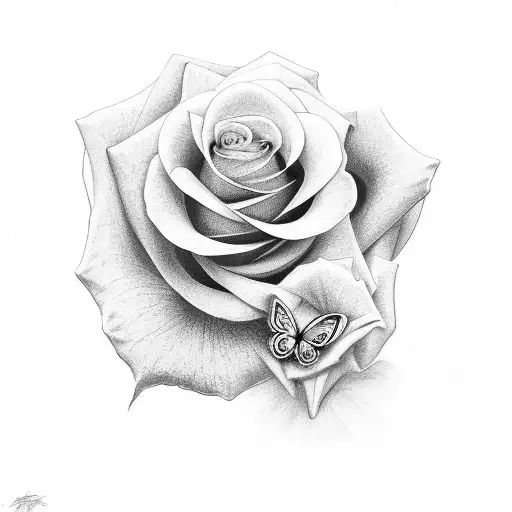 Rose and butterfly in black and grey tattoo design idea