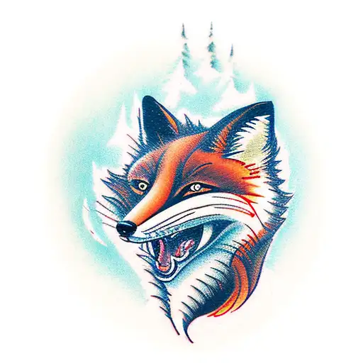 Angry Fox in the Forest tattoo design idea